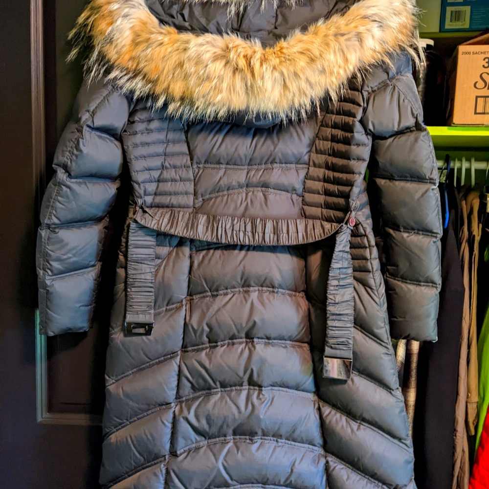 Dawn Levy Full Length Down Fur Hooded Winter Coat